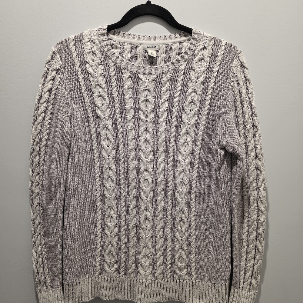 L.L. Bean Lavender and Cream Cable-Knit Crewneck Sweater